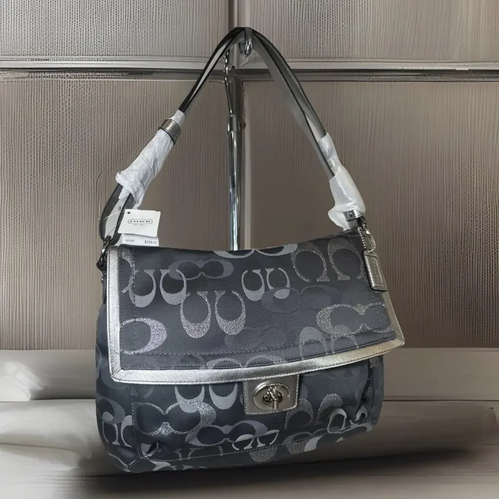 Coach Shoulder Penelope Sig Flap Bag F20461 NWT Rare Discontinued Grey/Silver - Picture 3 of 14